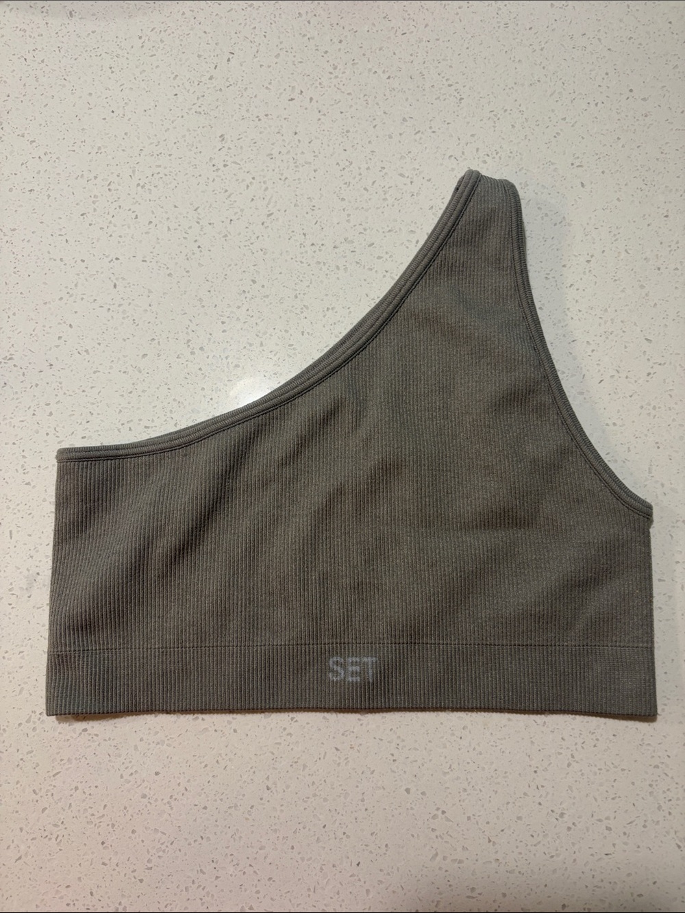 SET One-Shoulder Ribbed Sports Bra in Olive